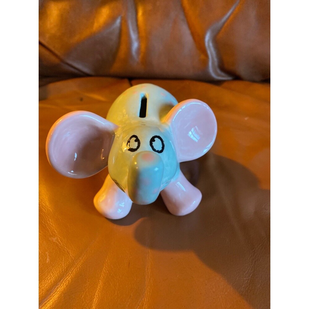 Adorable blue and pink polka dotted elephant bank handmade
